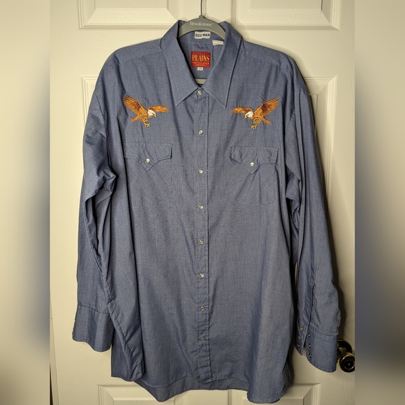 plains Other - Plains Western wear eagle blue pearl button front shirt size Big Man 2X